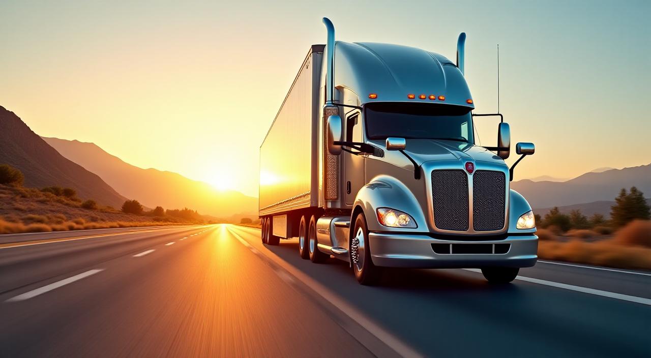 A high-quality transport truck on the open road